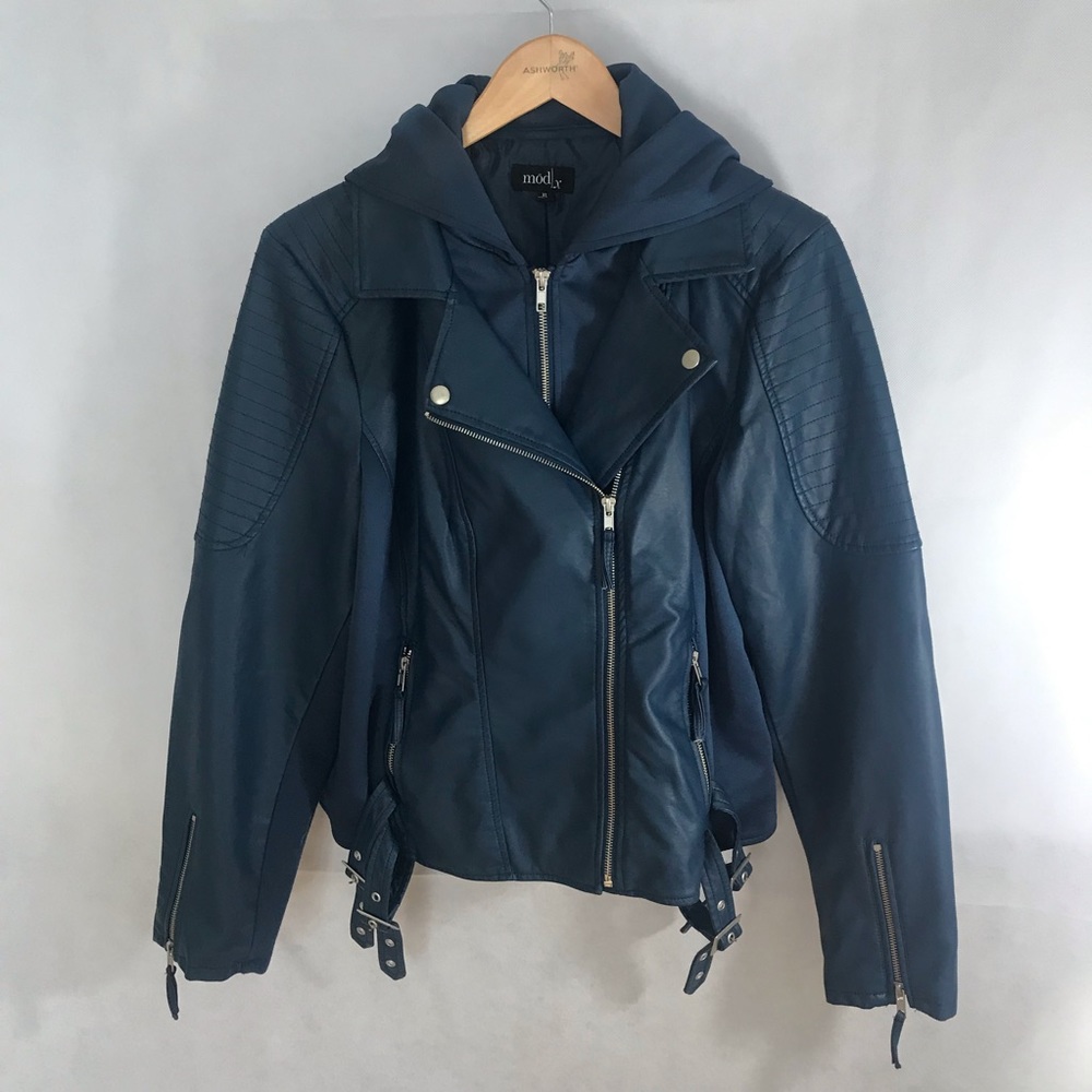 Mod X vegan leather Moto jacket w/ hood XL